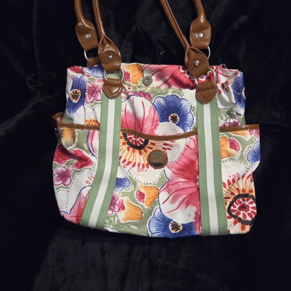 Tyler Rodan Floral Satin Bag with Green Straps